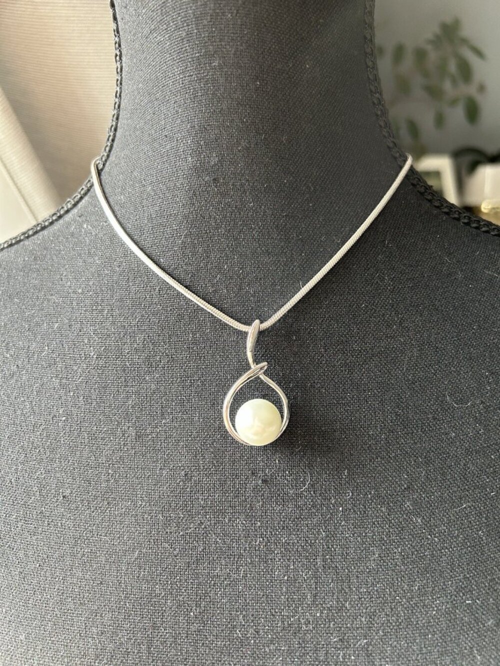 Vintage Signed Butler Faux Pearl Pendant Silver Tone
